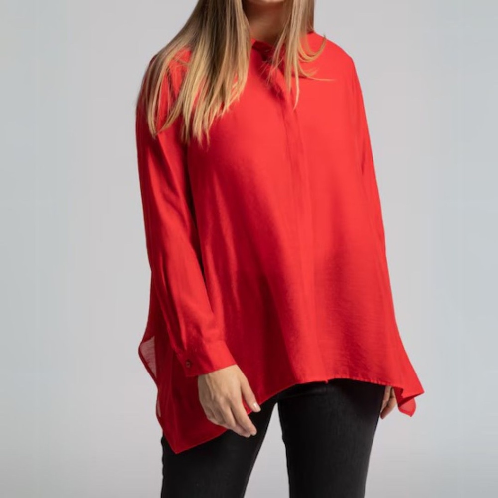Red Ulla Popken Button Up Collared Women's Blouse Size 16/18